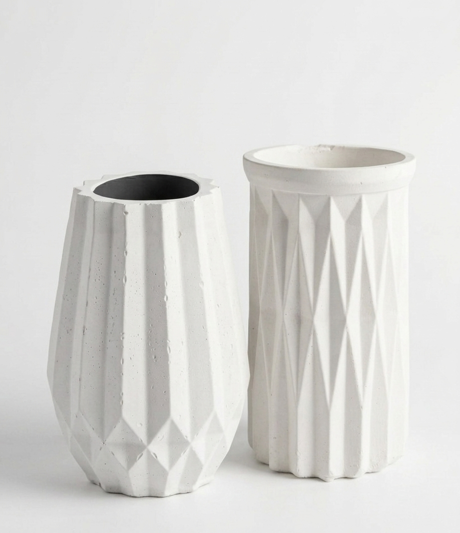 The Geometry Set — Column Rise + Prism Echo  (Set of Two Handmade Candle Vessels)