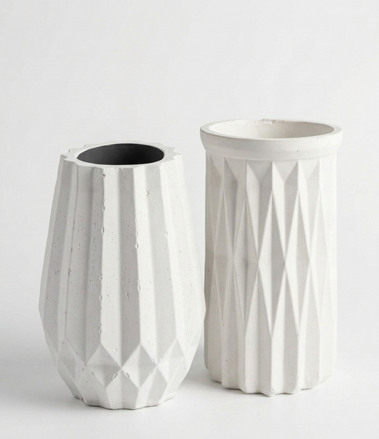 The Geometry Set — Column Rise + Prism Echo  (Set of Two Handmade Candle Vessels)